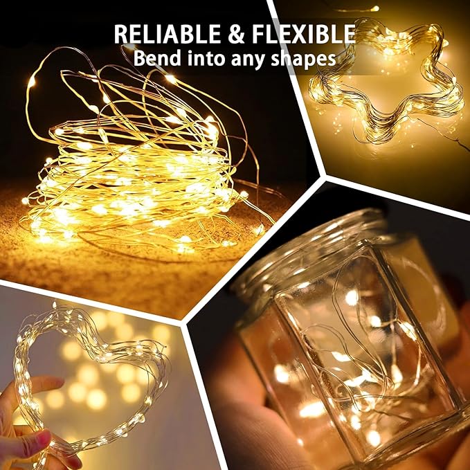 50 Pack Fairy Lights 7Ft 20 LED Twinkle String Lights 3 Modes Battery Operated Waterproof Firefly Starry for Mason Jar Party Wedding Christmas Valentines Day Table Centerpieces,Warm White