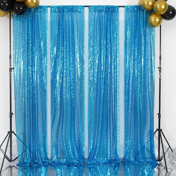 Poise3EHome Turquoise Sequin Backdrop Curtains, 2 Panels Sequin Backdrop, 2FTx8FT Sequin Curtains for Party Wedding Sequence Backdrop