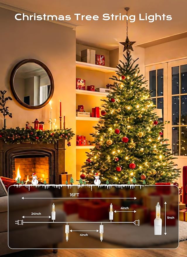 Minetom LED Clear Christmas String Lights, 50 Count 16 Feet LED Christmas Lights Bulb, Christmas Decorations Indoor, Christma Tree Lights for Indoor Outdoor Xmas Wedding Party Festival