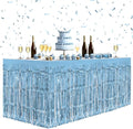 4 Pack Light Blue Table Skirts, 29x108" Metallic Foil Tinsel Fringe Table Skirts for Rectangle Tables Streamer Curtains Backdrop, Party Decorations for Birthdays Weddings Holidays
