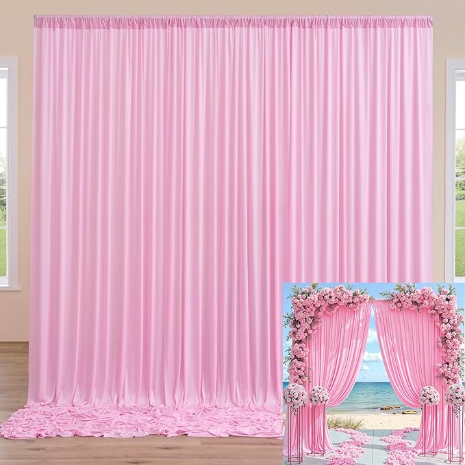 40ftx10ft Pink Backdrop Curtains for Parties, Wrinkle Free 8 Panels Silky Polyester Photo Backdrop Drapes Back Drop Cloth for Wedding Birthday Photography Baby Shower Decor