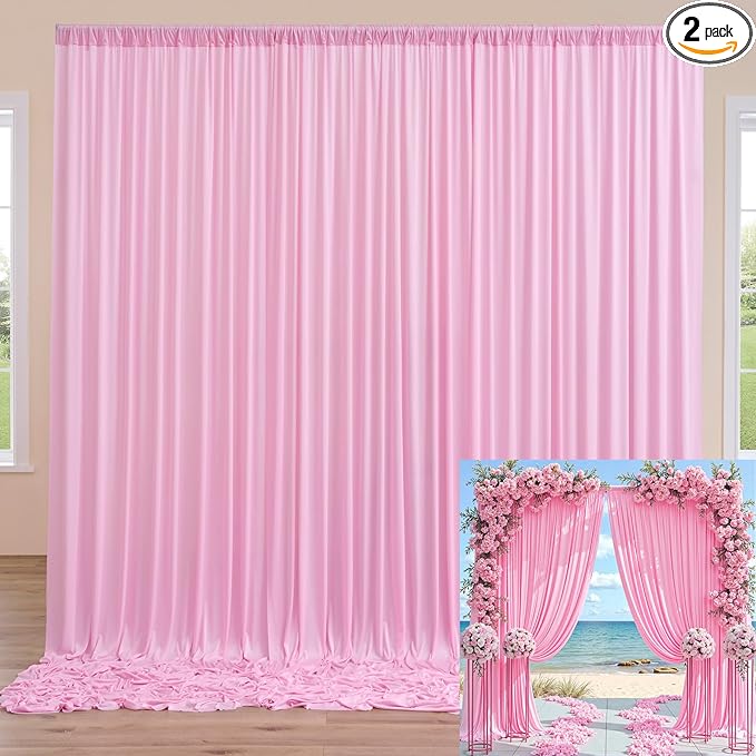 Wrinkle Free Pink Backdrop Curtain for Parties Background, Silky Photo Curtains Backdrop Drapes 2 Panels Back Drop Cloth for Wedding Birthday Photography Baby Shower Decor,10ftx10ft