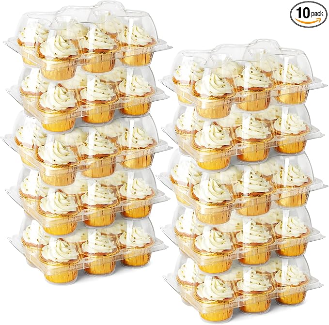 LotFancy Cupcake Containers 6 Count, 10 Sets, Clear Plastic Cupcake Boxes, Disposable Cupcake Carriers with Detachable Tall Dome Lid, BPA Free, Standard Size