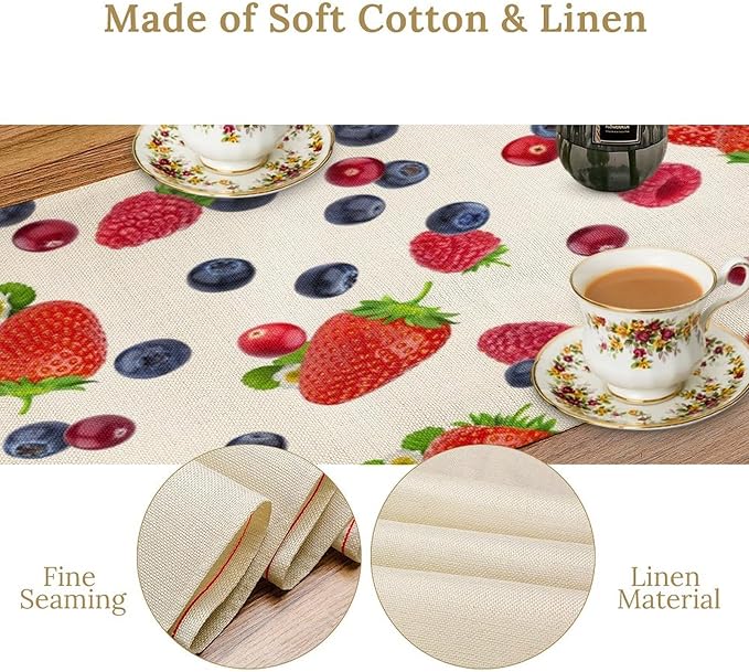Strawberry Table Runner Spring Summer Fruit Wild Berry Forest Garden Dinner Runner for Farmhouse Party Holiday Home Kitchen Dining Table Decor 13x108