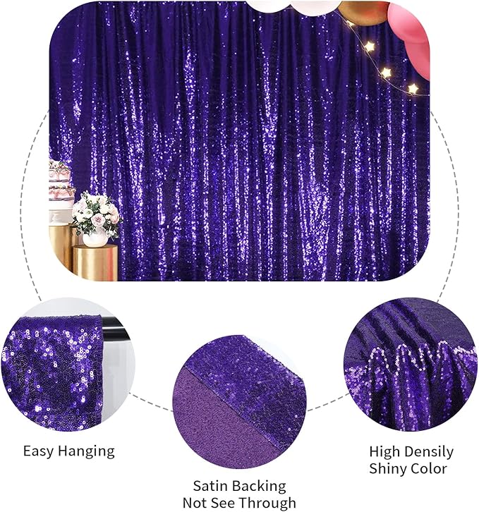 SquarePie Sequin Backdrop LessTransparent Background Sparkly Curtain for Wedding Halloween Party 4FT x 7FT Purple
