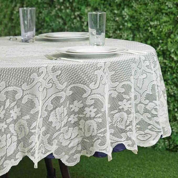 Tableclothsfactory 70" Premium Lace Ivory Round Tablecloth for Banquet Party Wedding Event Home Decoration