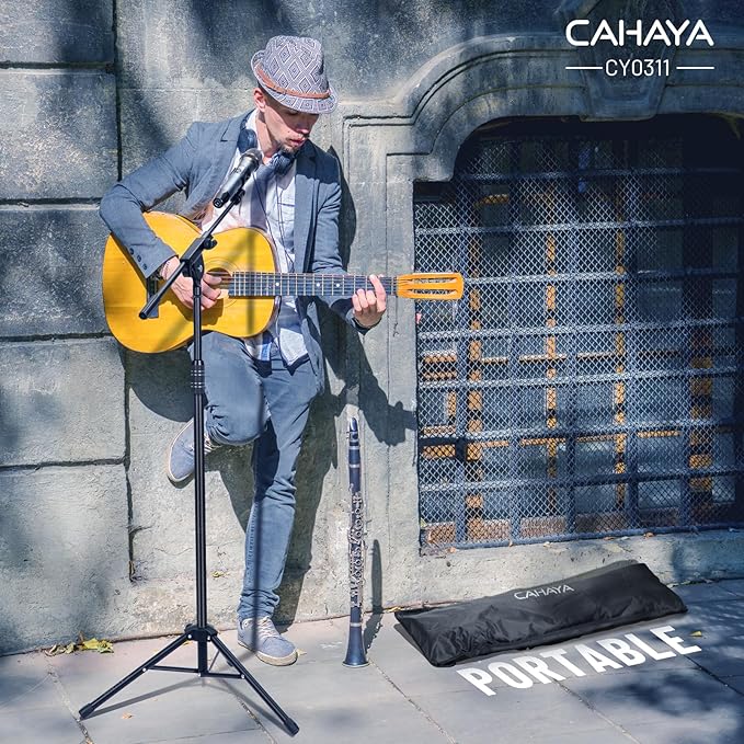 CAHAYA Dual-use Tripod Microphone Stand Boom Arm Floor Mic Stand Portable with Carrying Bag and 2 Mic Clips for Singing Performance Wedding Stage Meeting Live CY0311