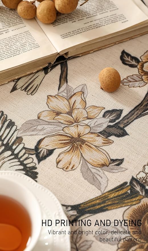 ISAENNE Designer Vintage Linen Round Table Cloth,Floral and Bird Pattern Elegant Tablecloth,Fall Wrinkle Resistant Home Decor Tablecloths for Dining Kitchen Christmas,Diameter 67"-Murad A