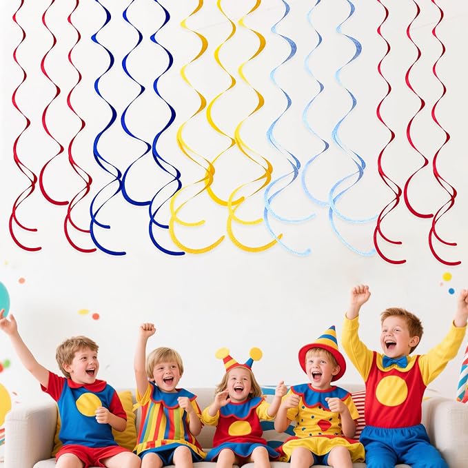 36 Pcs Red Blue Yellow Hanging Swirl Decorations Colorful Felt Swirl Streamer Spiral Ceiling Decorations Garland for Carnival Circus Clown Fiesta Festival Birthday Baby Shower Wedding Party Supplies