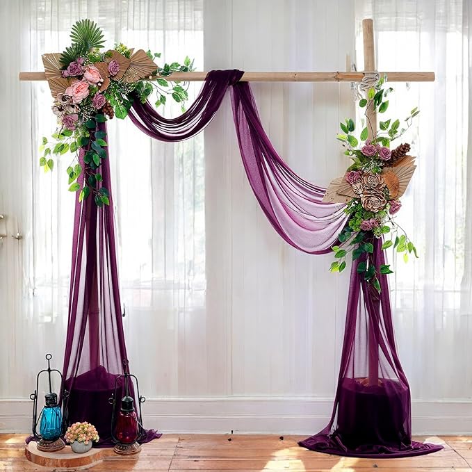 MDS Halloween Chiffon Draping Fabric - 1 Panel, 30" Wide x 50ft Long - Sheer Spooky Arbor & Canopy Drapery for Haunted House Backdrops, Party Ceilings, DIY Costumes & Themed Events - Eggplant