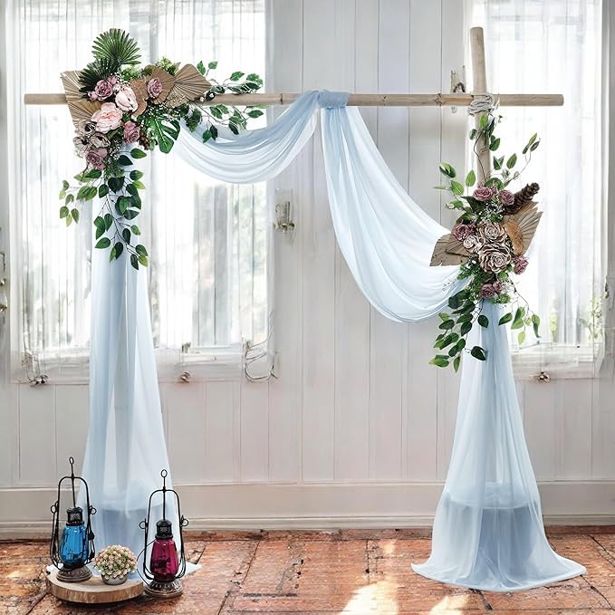 MDS Halloween Chiffon Draping Fabric - 2 Panel, 30" Wide x 50ft Long - Sheer Spooky Arbor & Canopy Drapery for Haunted House Backdrops, Party Ceilings, DIY Costumes & Themed Events - Baby Blue