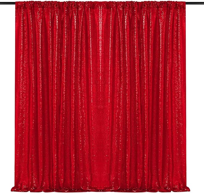JYFLZQ Red Sequin Backdrop Curtains 8ft x 8ft 1 Panel Glitter Photo Booth Backdrops Sparkly Photography Background Drapes for Parties Wedding Bridal Showers