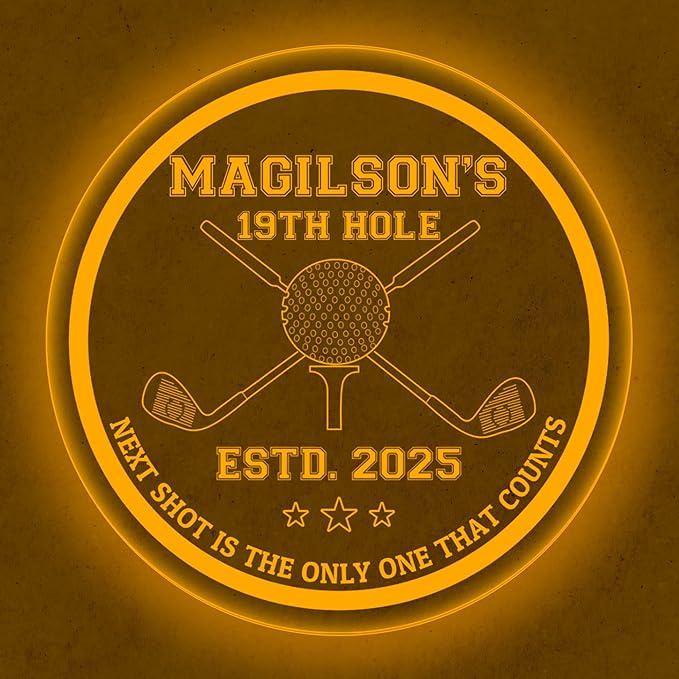 Custom Golf LED Bar Sign – Personalized Color Changing Acrylic Wall Decor for Home Bar, Man Cave, Game Room, or Patio (Golf Bar, 12 INCHES)