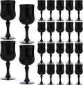 JLYLOL Plastic Vintage Wine Glasses 7OZ Plastic Goblets Vintage Drinking Glasses 24PCS Retro Wedding Glassware Water Goblets Reusable Drinking Cups for Party,Reception,Celebration,Bar,Whiskey(Black)