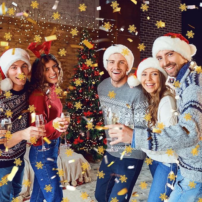 MARFOREVER Christmas Snowflake Glitter Confetti, Gold Snowflake Paper Confetti Winter Snow Sprinkles Sequins Table Centerpiece for Winter Wonderland Xmas Holiday Wedding Party Supplies Decorations