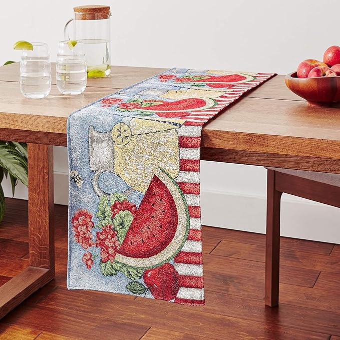 Tache 13x54 Fruity Drinks Table Runner, Colorful Watermelon Lemonade Decorative Spring Summer Woven Tapestry Dresser Coffee Kitchen Dining
