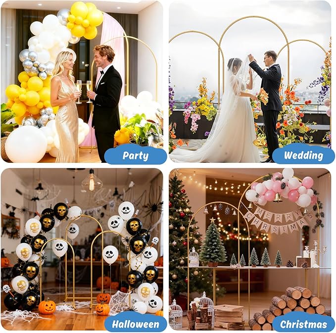 Heavy Duty Metal Arch Backdrop Stand, 6FT Stable Gold Arch Stand with Ground Stakes and Water Bags, Balloon Arch Stand for Wedding Party Baby Shower Photo Flower Arch Decration (6FT)