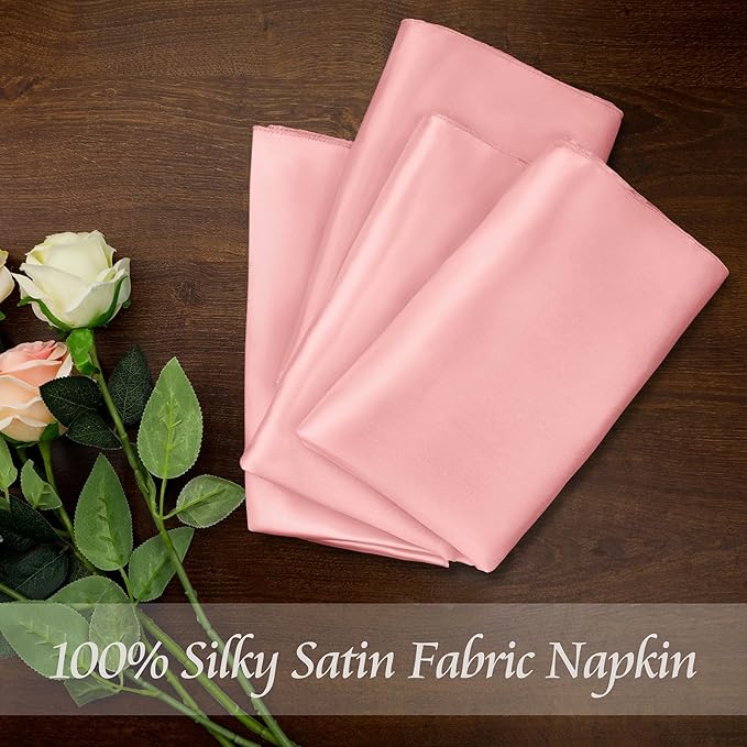 Manyshofu 60 Piece Blush Satin Napkins - 20x20 Inch Square Fabric Napkins for Wedding Dinner Party Lunch