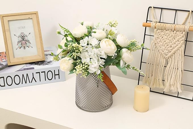 Artificial Flowers Fake Peony Silk Mini Plastic Bridal Flowers for DIY Wedding Bouquets Home Decorations 2 Packs(Light Purple)