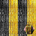 6 Pack Black Gold Foil Fringe Curtain Backdrop, 3.28Ft x 8.2Ft Metallic Tinsel Foil Fringe Streamer Curtains for Photo Booth, Birthday, Wedding, New Year Party Decorations