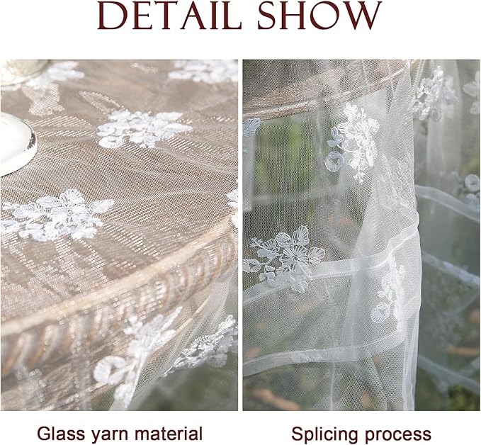 patdrea Designer White Lace Elegant Tablecloth for Rectangle Tables,Vintage Tulle French Romantic Knitted Embroidered Overlay Tablecloths Decor for Kitchen Wedding Banquet,59"*83"