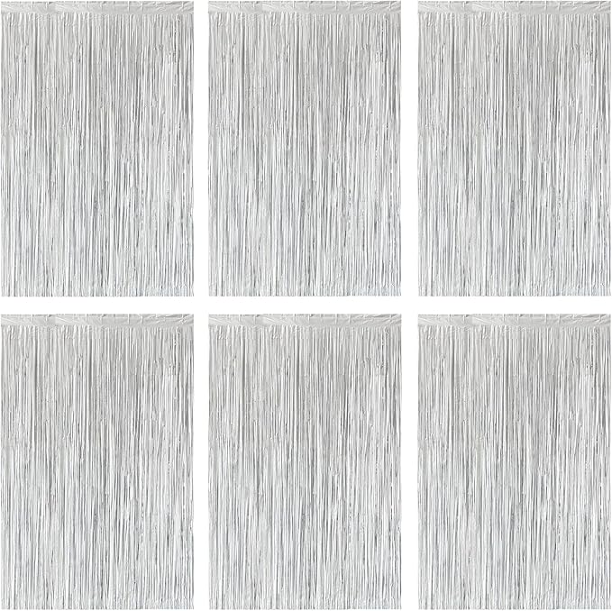 Silver Foil Fringe Curtain 3.3×8.3FT 6 Packs, Metallic Tinsel Curtains Party Streamers for Birthday Graduation Baby Shower Decoration (6pcs,3.3FT×8.3FT, Silver)