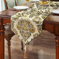 Vintage Table Runner European Royal Precision Embroidered Jacquard Luxury Thick Chenille Beige 13x98