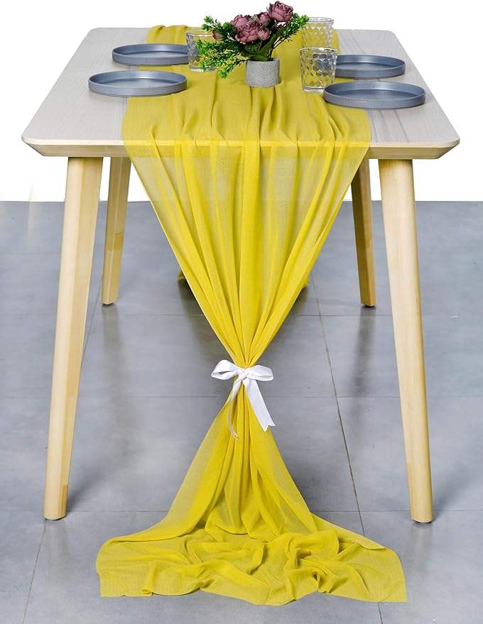 MDS Halloween Chiffon Table Runner - 20 Pack, 29 x 170 Inches, 14ft Each - Sheer Spooky Table Runners for Haunted House Parties, Trick-or-Treat Tables, Witchy Décor, Wedding & Events - Yellow