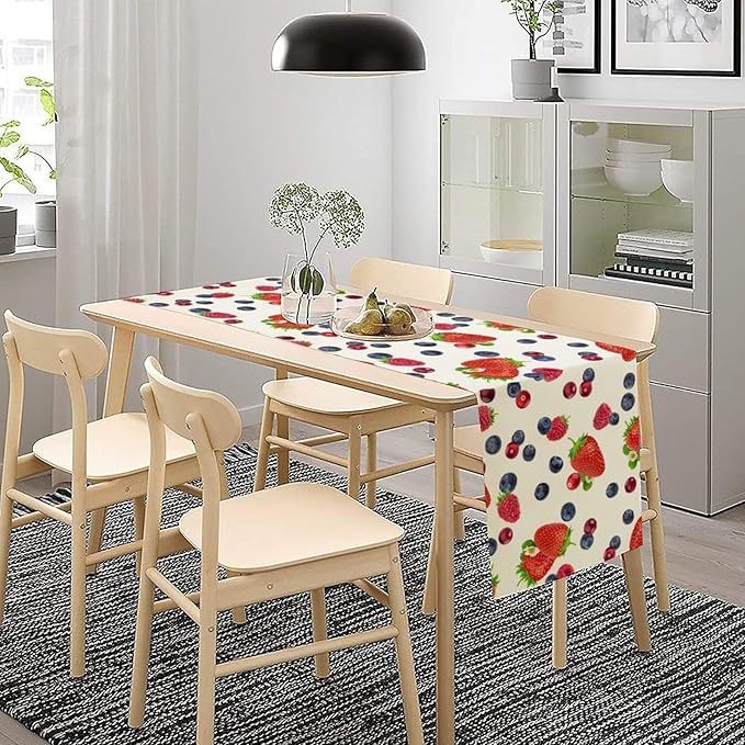 Strawberry Table Runner Spring Summer Fruit Wild Berry Forest Garden Dinner Runner for Farmhouse Party Holiday Home Kitchen Dining Table Decor 13x90