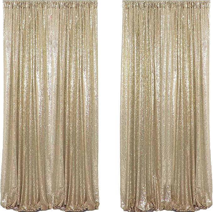 JYFLZQ Champagne Sequin Backdrop Curtains 2ft x 8ft 2 Panel Glitter Photo Booth Backdrops Sparkly Photography Background Drapes for Parties Wedding Bridal Showers