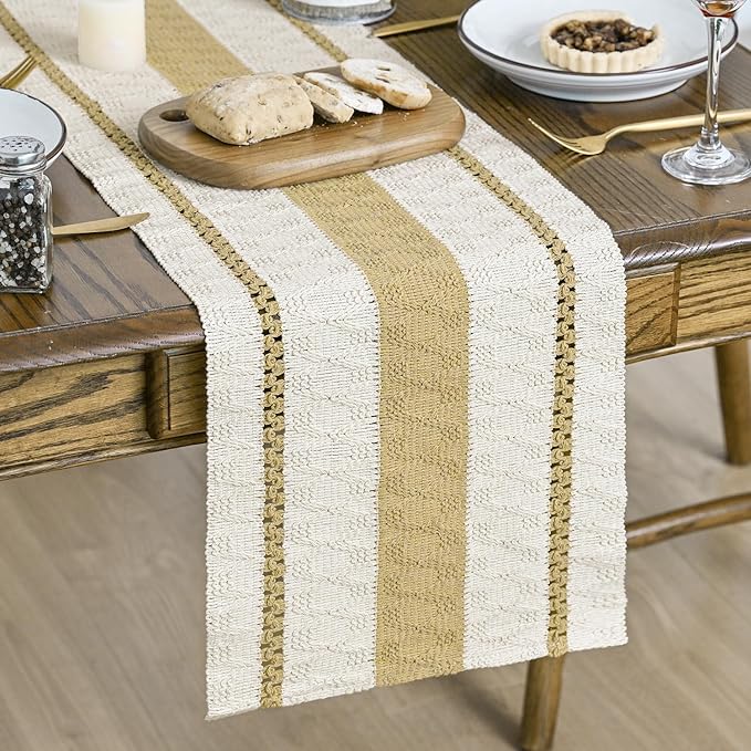 Artoid Mode Burlap Brown Farmhouse Woven Rustic Table Runner, Seasonal Holiday Hollow Kitchen Dining Table Decoration for Home Party Decor 12x36 Inch