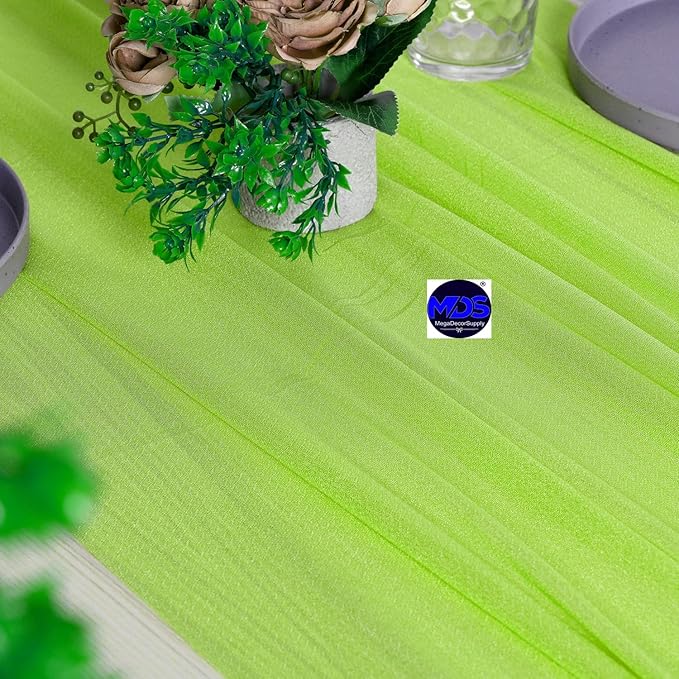 MDS Halloween Chiffon Table Runner - 25 Pack, 29 x 170 Inches, 14ft Each - Sheer Spooky Table Runners for Haunted House Parties, Trick-or-Treat Tables, Witchy Décor, Wedding & Events - Parrot Green