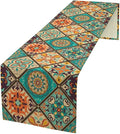 Bohemian Patchwork Table Runnerboho Colorful Tile Patchwork Indian Floral Print Table Runner for Home Kitchen Indoor Outdoor Party Wedding Decor, 13x60inch