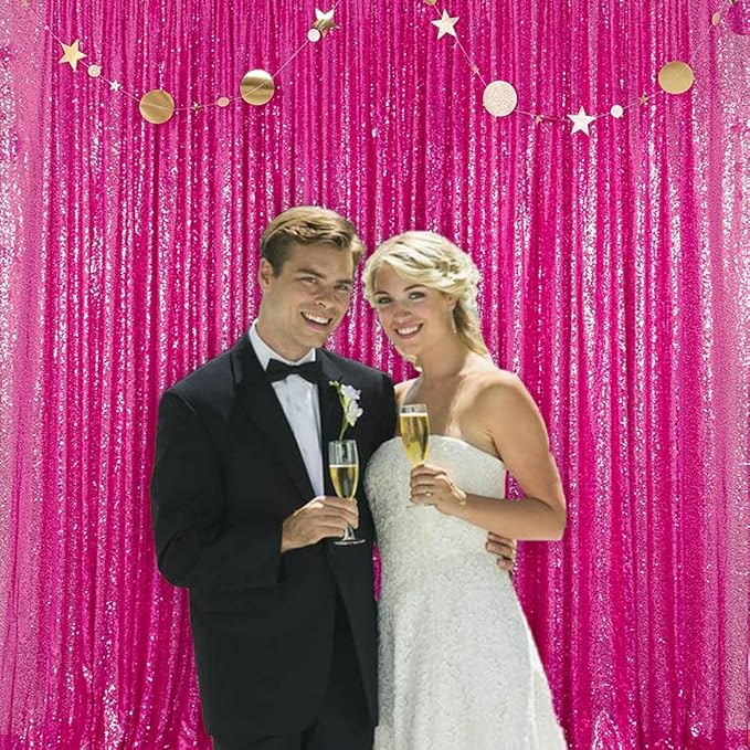 JYFLZQ Hot Pink Sequin Backdrop Curtain 6x8ft(WxH) 1 Panel Fuchsia Glitter Photo Booth Photography Backdrop Background Shimmer Wall Backdrop Party Decorations