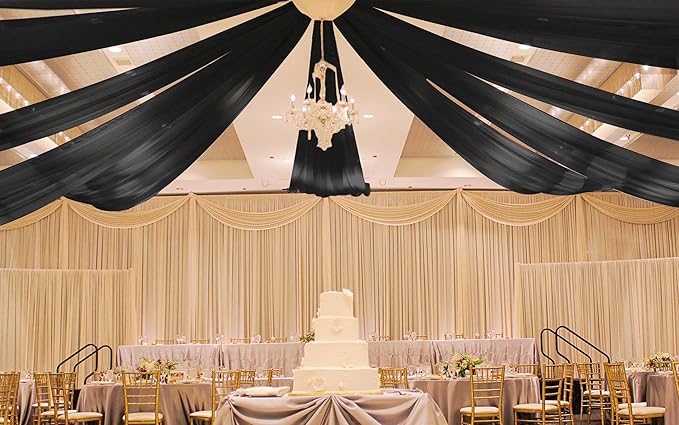 6 Panels Black Ceiling Drapes for Wedding 5ftx30ft Ceiling Drapes Wedding Arch Draping Fabric Cheesecloth Sheer Curtain Romantic Ceiling Decorations for Weddings Party Banquet Ceremony Stage