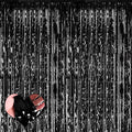 4 Pack Black Fringe Curtain Backdrop, 3.2Ft x 6.6Ft Metallic Tinsel Foil Fringe Streamers Background for Photo Booth Birthday Wedding Baby Shower Carnival Easter Mother’s Day Party Decorations