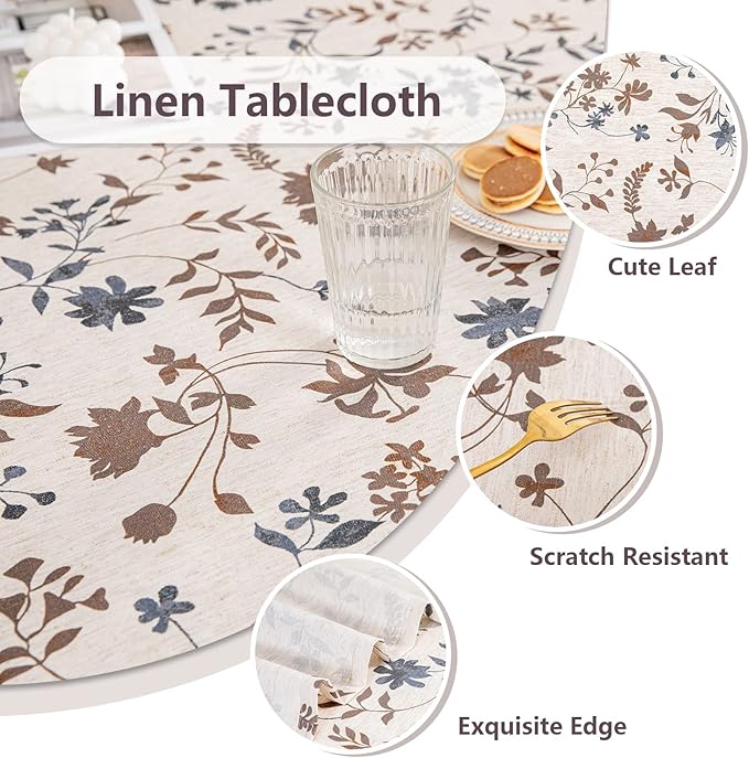 MYSKY HOME Rustic Tablecloth Classic Brown Leaves Printed Linen Fabric Table Cover Waterproof Fabric Tablecloth Farmhouse Decoration 60x120 Inches Rectangle/Oblong for Kitchen Dining and Outdoor Use