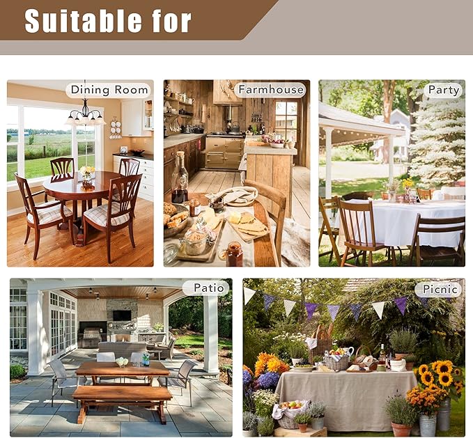 Fitable Faux Linen White Tablecloths 60 x 84 Inch - 2 Pack Textured Table Clothes for Rectangle Tables, Wrinkle-Proof Faux Burlap Table Covers for Dining, Farmhouse, Outdoor Picnic, Camping