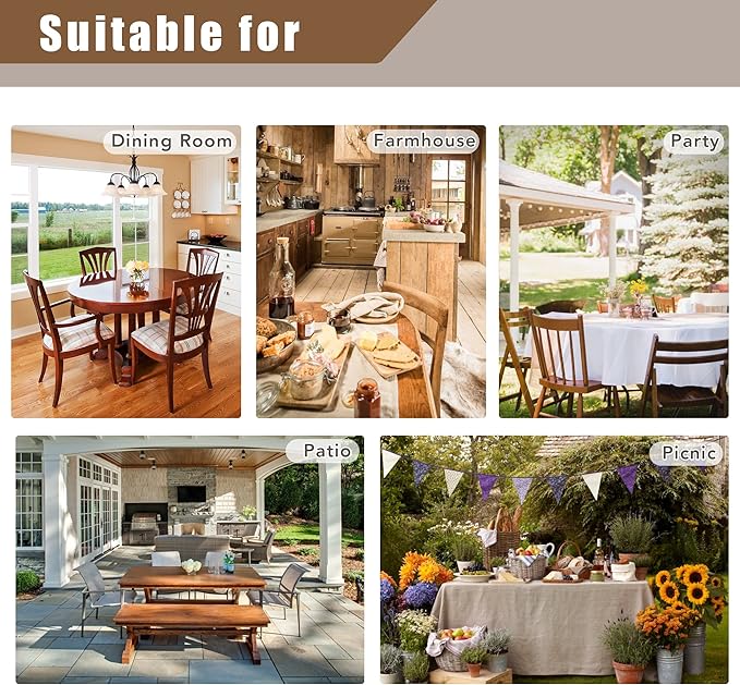 Fitable Faux Linen Table Clothes Rectangle 60 x 102 Inch - 2 Pack Khaki Tablecloths for 6 Foot Tables, Faux Burlap Kitchen Table Covers for Dining, Party, Farmhouse, Banquet, Buffet