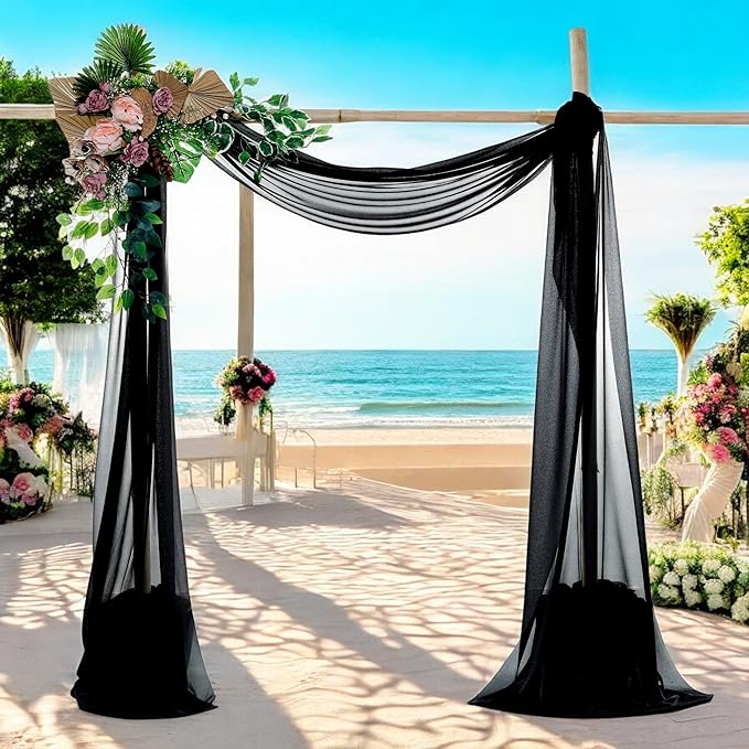 MDS Halloween Chiffon Draping Fabric - 1 Panel, 30" Wide x 100ft Long - Sheer Spooky Arbor & Canopy Drapery for Haunted House Backdrops, Party Ceilings, DIY Costumes & Themed Events - Black