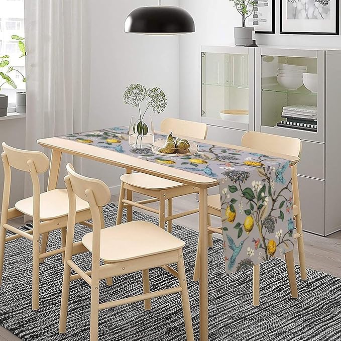 Table Runner with Flowers and Birds, Spring Plant Flowers Table Decoration Linen Table Runner Family Party Party Decorations 13x108 Inches