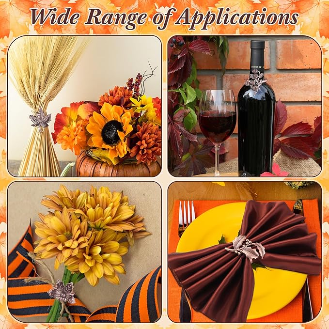 Remerry 8 Pcs Thanksgiving Napkin Ring Harvest Fall Leaf Pumpkin Holders Retro Alloy Metal Napkin Ring Buckle for Thanksgiving Wedding Table Supplies(Fruit and Vegetable)