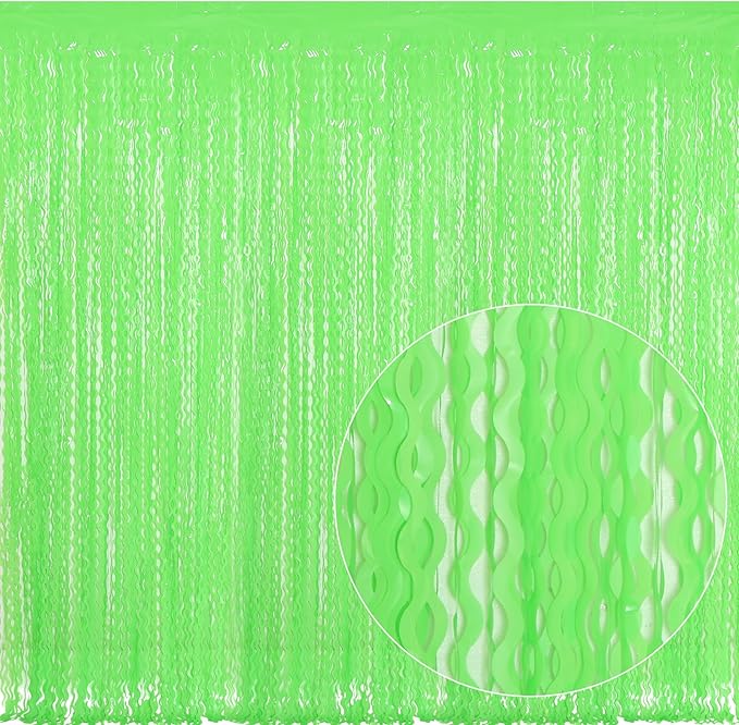 4 Pack Wavy Green Tinsel Backdrop Curtain - 3.3 ft x 6.6 ft Green Foil Fringe Curtains Photo Booth Prop Backdrop Streamer Birthday Party Decor