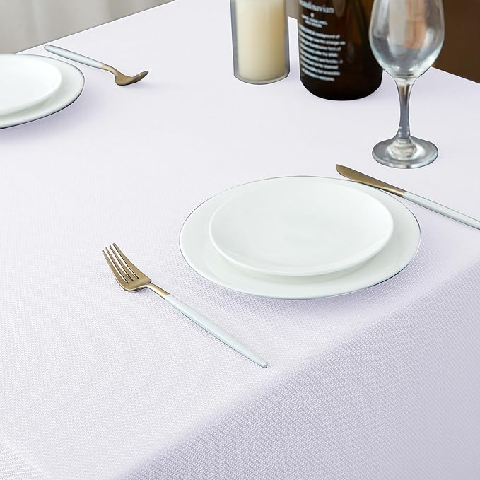 Biscaynebay Fabric Square Tablecloths 54x54 Inches, White Water Resistant Table Cloth Small Card Folding Table Covers Linen for Dining, Kitchen, Wedding and Parties etc. Machine Washable