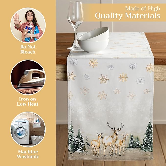 Maison d' Hermine Table Runner 100% Cotton Double Layer Table Runners 72 inches Long for Thanksgiving Christmas Decorations Home Kitchen Dining Party Wedding (Deer in The Woods, 14.5" x 72")