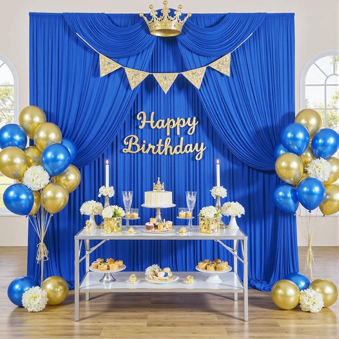 60ftx12ft Wrinkle Free Royal Blue Backdrop Curtain, 12 Panels 12FT Height Royal Blue Wedding Backdrop Drapes, Silky Polyester Back Drop Cloth for Birthday Photography Background Party Backdrop Draping