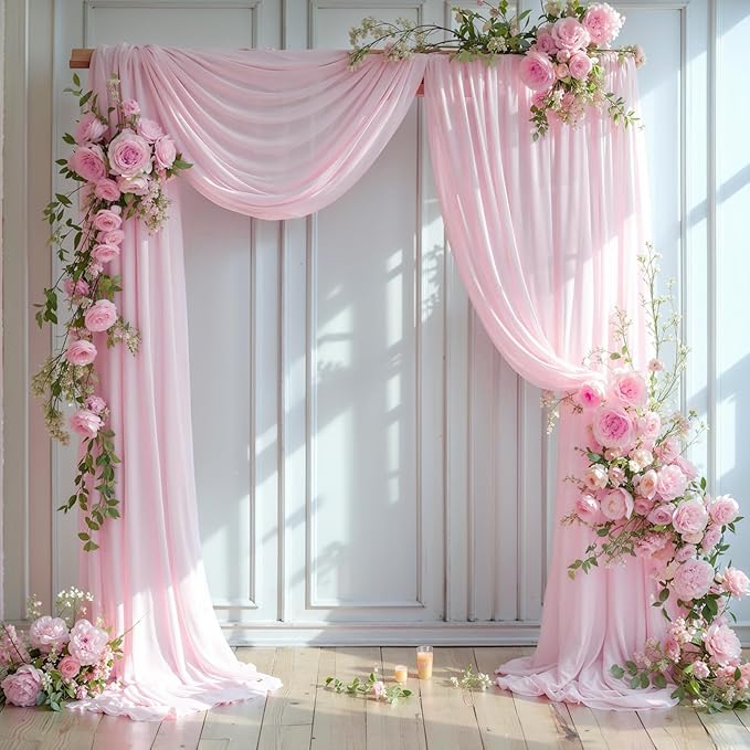 Wedding Arch Draping Fabric 2 Panels 18Ft Blush Chiffon Fabric Drapes Arbor Drapery for Wedding Ceremony Reception Swag Decorations