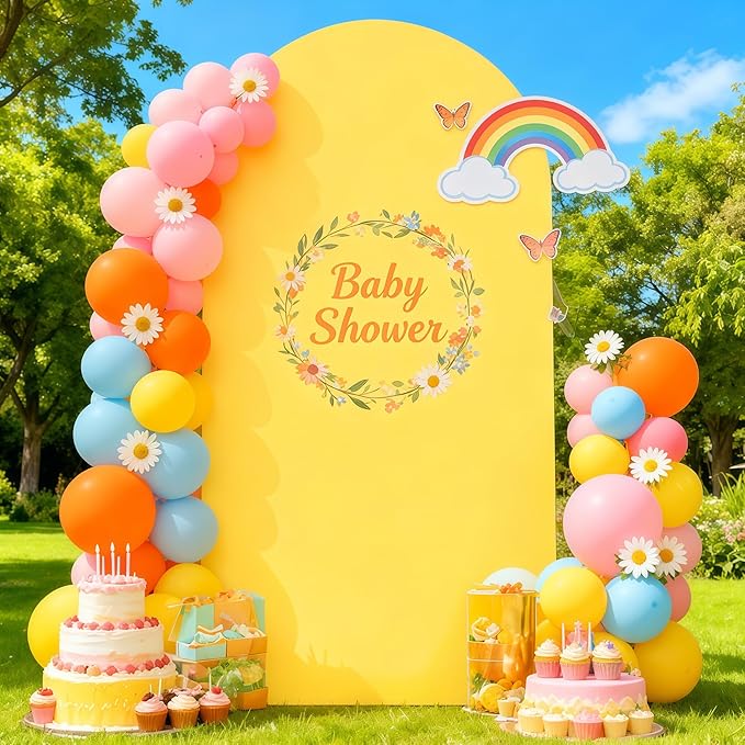 6FT Yellow Arch Backdrop Cover - Polyester Fitted Wedding Arch Stand Covers Round Top Chiara Arch Backdrop Cover for Birthday Party Banquet Photo Background Decoration
