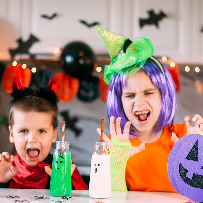 Cooraby 200 Pieces Halloween Paper Straws Biodegradable Drinking Stripe Bicolor Stripe Dot Straw Mix for Wedding Supplies and Party Favors, 8 Styles (Black and Orange)