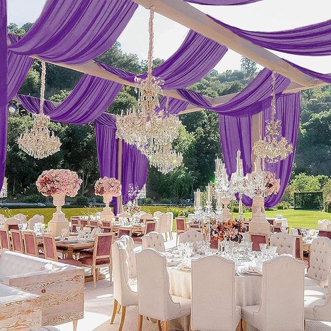 MODFUNS Ceiling Drapes for Weddings Purple Chiffon Sheer Ceiling Curtain 4 Panels 5FTx20FT Wedding Arch Draping Fabric Chiffon Backdrop Curtains Tulle Arbor Drapery Party Stage Ceremony Ceiling Sheer